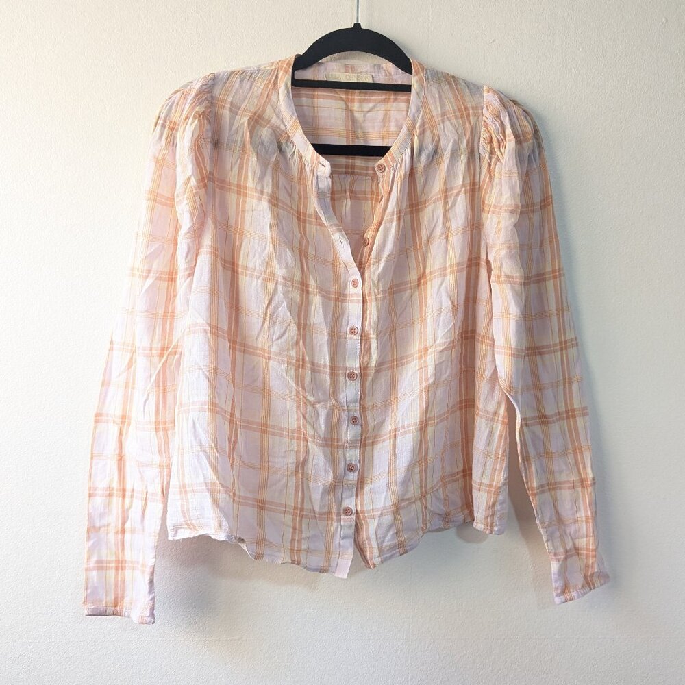 Ulla Johnson Lightweight Plaid Button Down Long Sleeve 100% Cotton Blouse Size 0